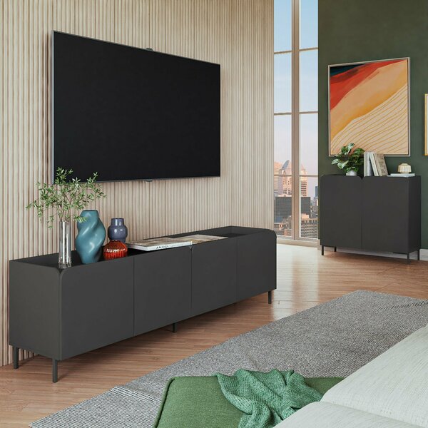 Manhattan Comfort Bogardus 2-Piece TV Stand Living Room Set in Black 2-3182AMC153